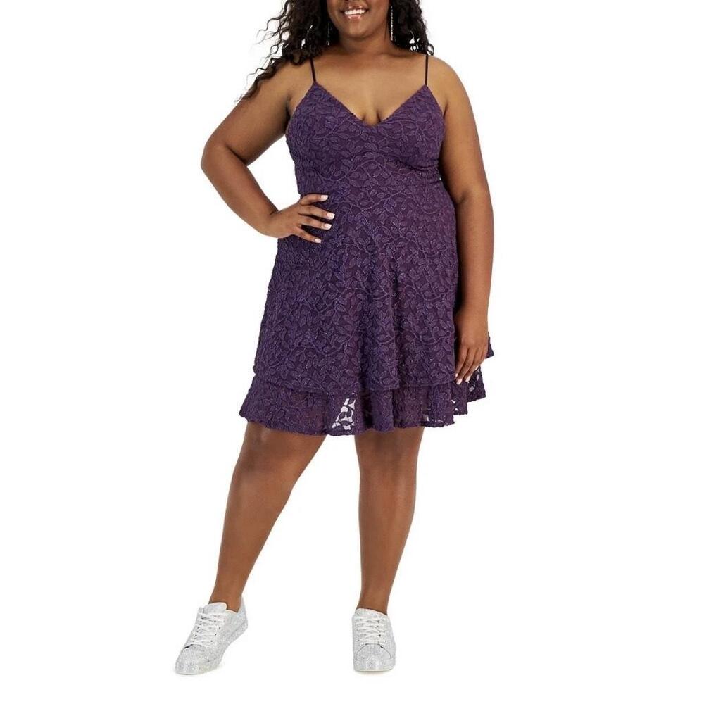 Emerald Sundae Womens Purple Lace Cocktail And Party Dress Plus 18